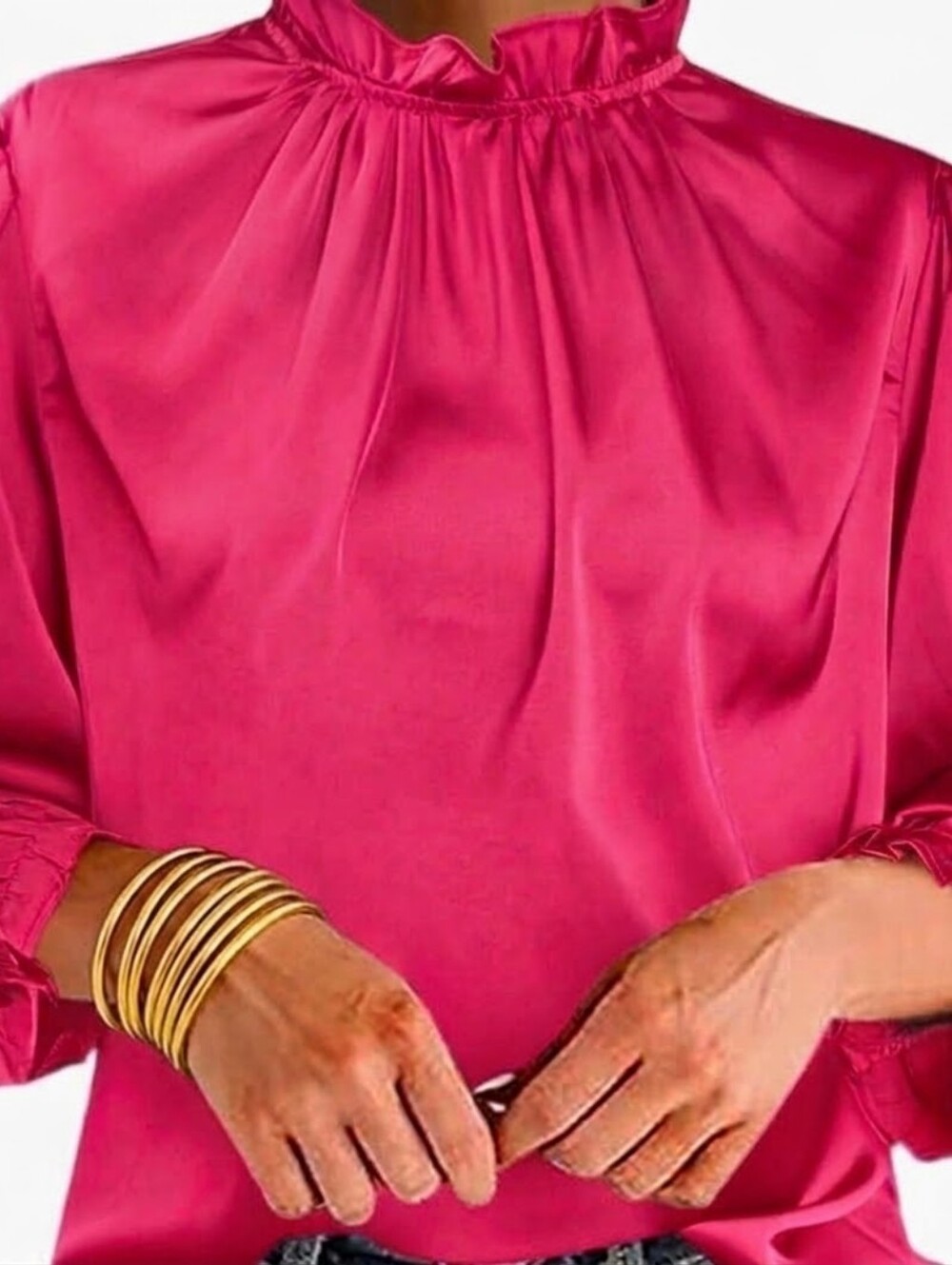 Women's Ruffled Mock-Neck Long Sleeve Top in Fuchsia